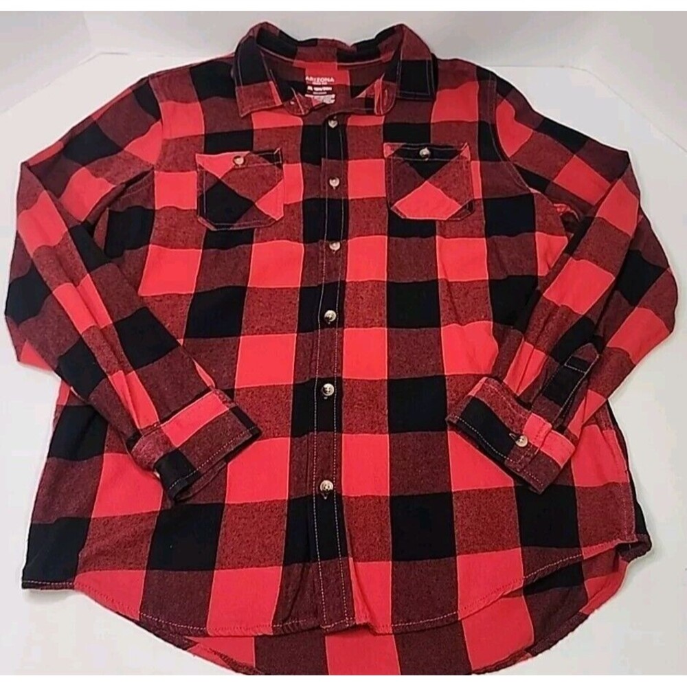 Arizona Jeans Co Boys Xl 18 Red Plaid Long Sleeve